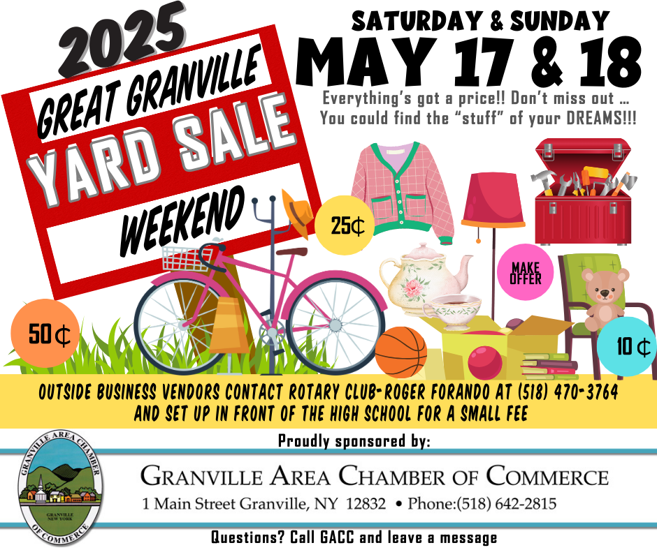 Great Granville Yard Sale Weekend (1) • Granville New York Chamber of ...